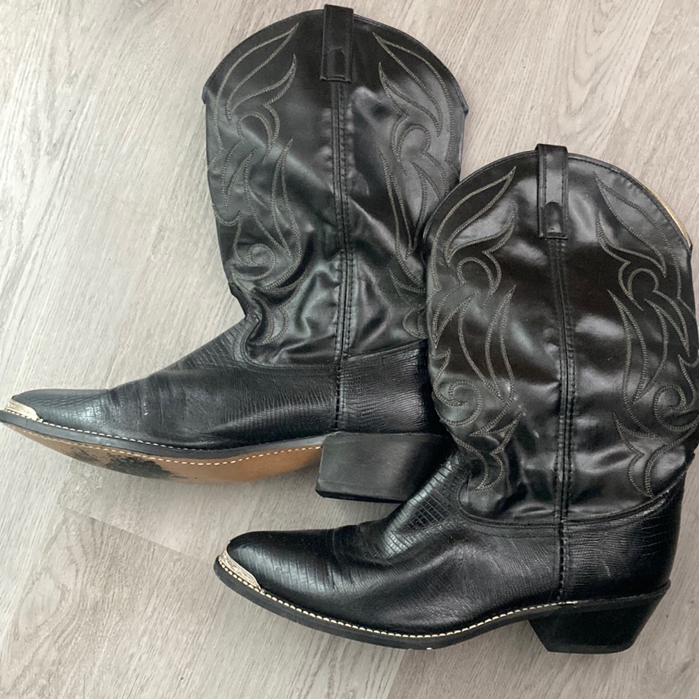 Vintage ACME Black Leather Cowboy Boots